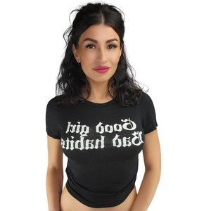 Good Girl Bad Habits T-Shirt, Round Neck w/ Short Sleeves, Black Size Small